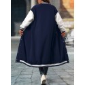 Plus Size Color Block Button Front Jacket, Casual Long Sleeve Longline Jacket For Fall & Winter, Women's Plus Size Clothing